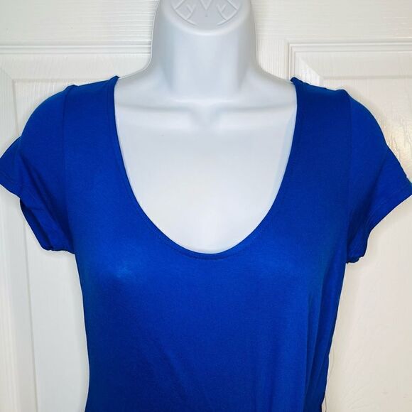 The Vanity Room Cap Sleeve Twist Asymmetrical Bodycon Tshirt Dress Royal Blue S - Picture 3 of 10